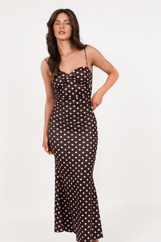 Maxi jurk met stippen bruin - Daisy