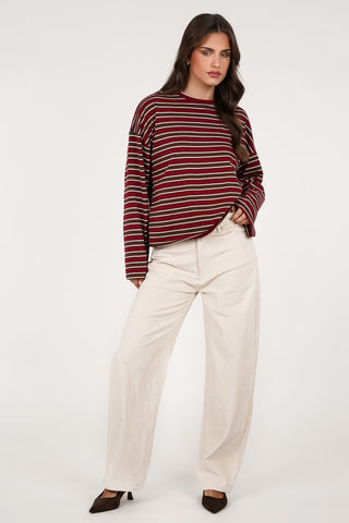 Gestreepte long sleeve rood/bruin - Coco
