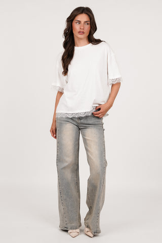 T-shirt met kant wit - Bellami