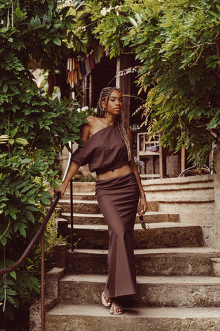 One shoulder top katoen bruin - Alexis