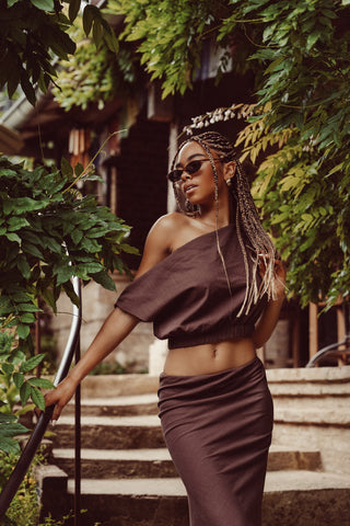 One shoulder top katoen bruin - Alexis