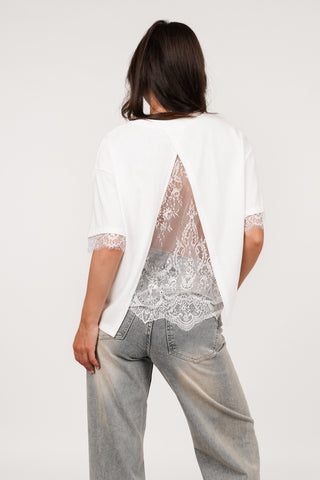 T-shirt met kant wit - Bellami