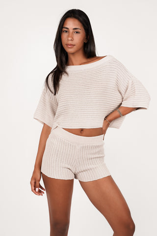 Wijde croptop gehaakt beige - Luca