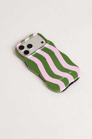 Telefoonhoesje iphone gestreept roze/groen - Lesley