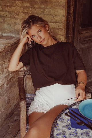 High waisted short met kant wit - Joyce