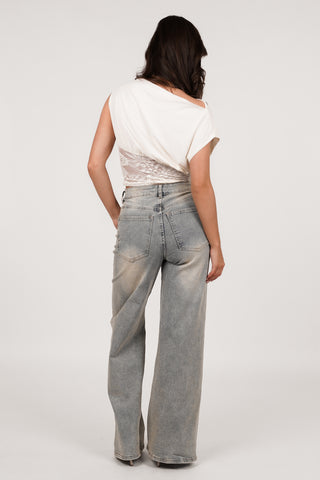 Wide leg jeans high waist acid wash blauw - Claire