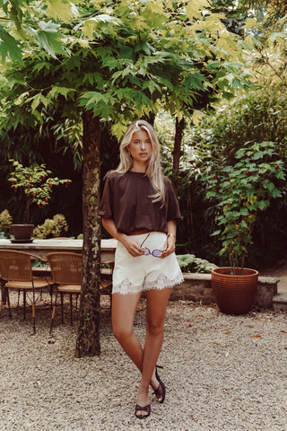 Cropped t-shirt geplooid bruin - Rowen