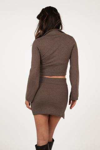 Cropped top knitted met knopen bruin - Viola