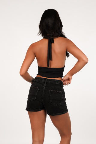 Halter cropped top zwart - Jessy
