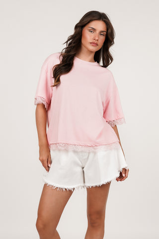T-shirt met kant roze - Bellami