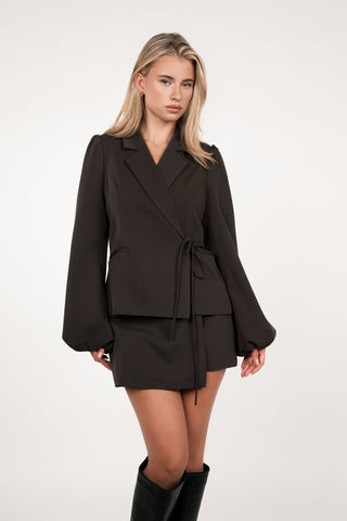 Blazer met strikdetail bruin - Bobbie