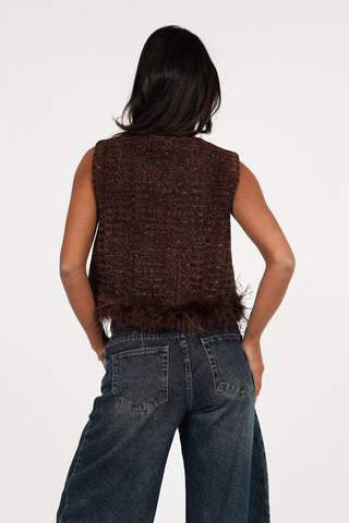 Gilet dames tweed bruin - Liora