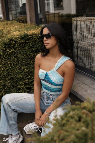 Bodysuit crochet one shoulder blauw - Kelly