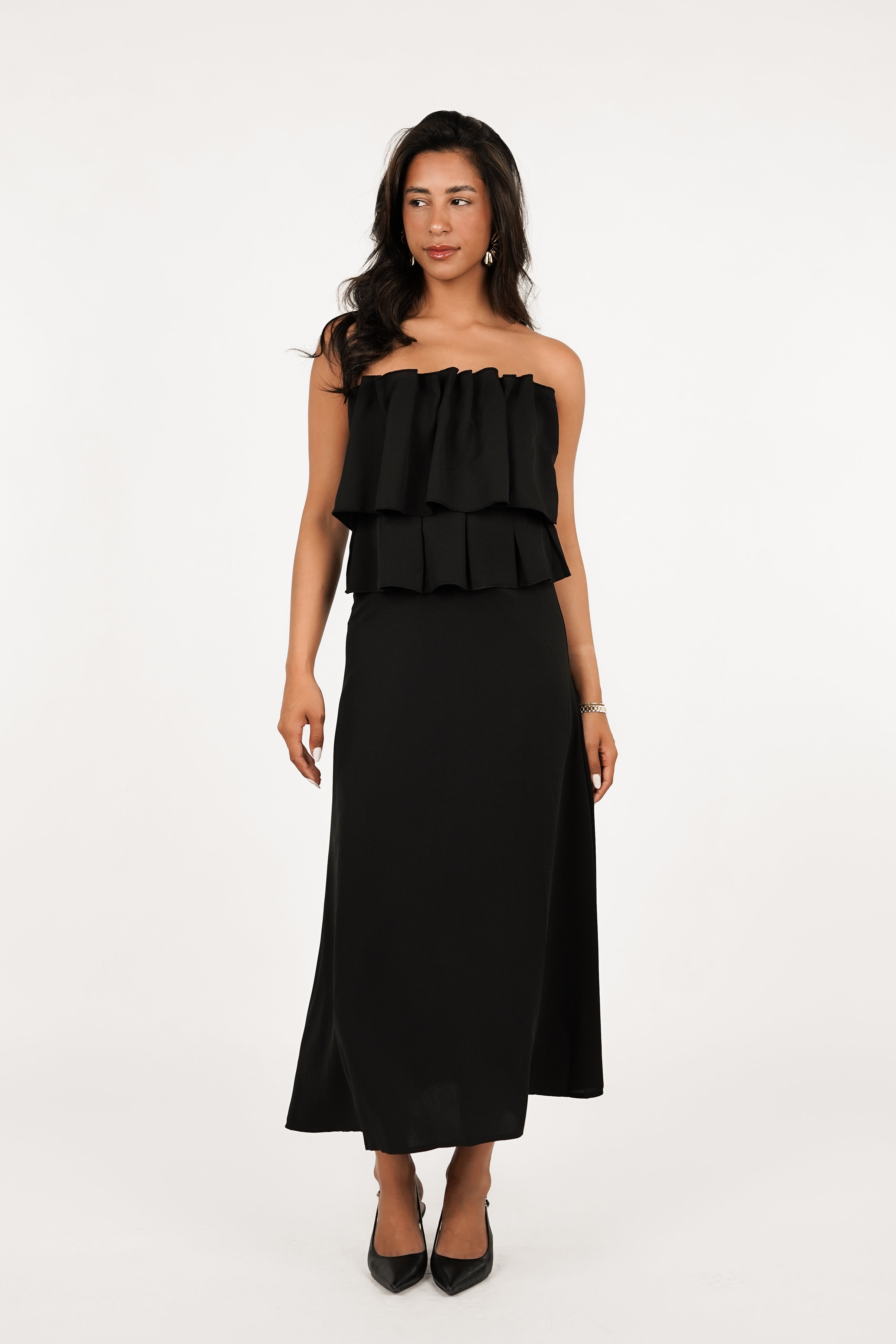 Strapless jurk met ruffles zwart Lola - Main Image
