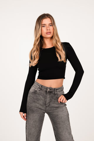 Crop top zwart met lange mouwen - Leela
