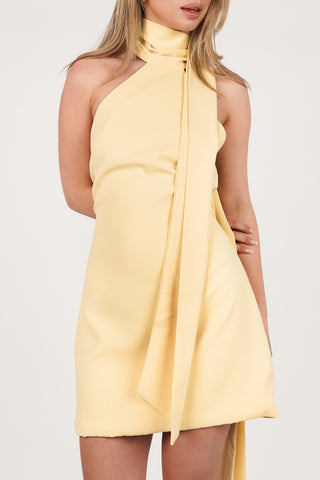 Halter jurkje met sjaal detail geel - Marlie