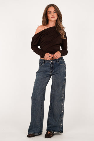 One shoulder top asymmetrical brown - Demi