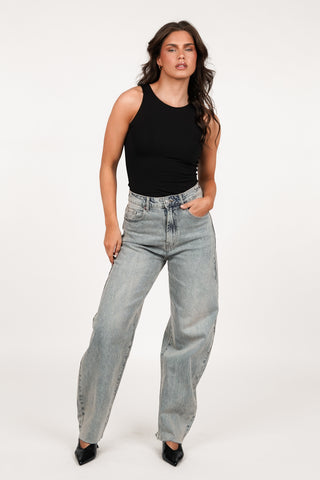 Balloon fit jeans acid wash blauw - Renee