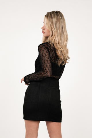 Mesh top met patroon zwart - Charlie
