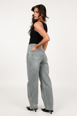 Balloon fit jeans acid wash blauw - Renee