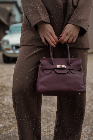 Leren handtas met gouden gesp bordeaux - Mandy