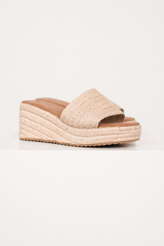 Plateau slippers met raffia zool beige - Jody