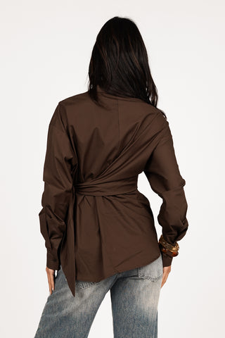 Oversized blouse met zijstrik bruin - Meerle