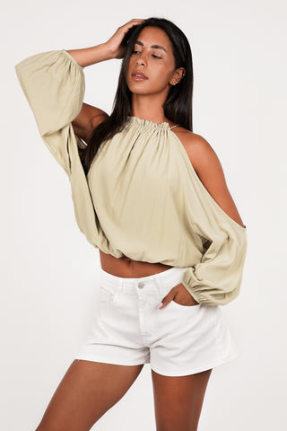 Witte denim short high waist - Rozan