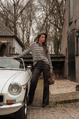 Straight trousers leather look crocodile print brown - Rory