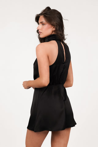 Playsuit satijn met halter model zwart - Trix