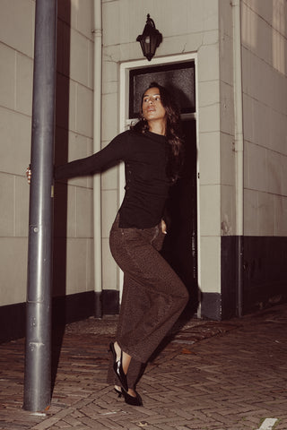 Balloon fit jeans panterprint bruin - Vesper