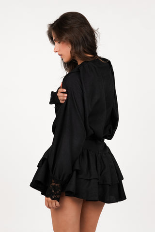 Ruffle rokje met strikdetail zwart - Alina