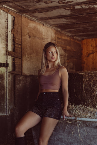 Denim short high waist strass zwart - Colorado