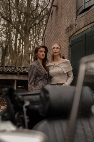 Cropped blazer met strepen bruin - Heidi