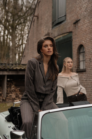 Cropped blazer met strepen bruin - Heidi