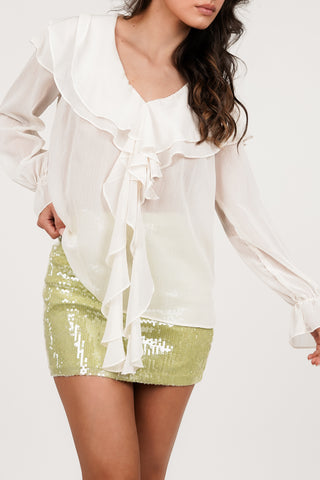 Wijde blouse dames met ruffles beige - Jenny