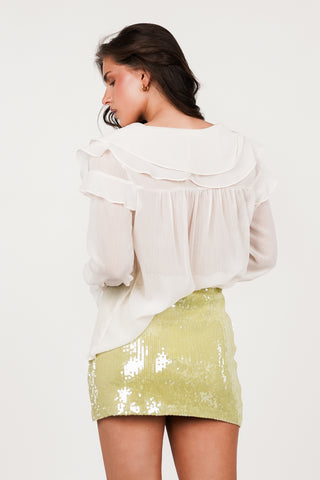 Wijde blouse dames met ruffles beige - Jenny