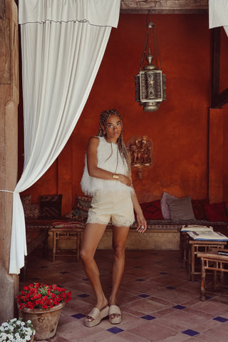 High waisted short met kant geel - Joyce