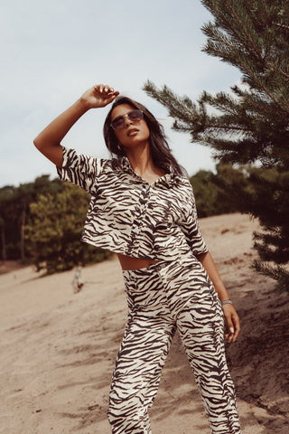 Cropped denim jack met zebraprint - Nura