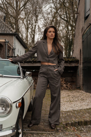 Cropped blazer met strepen bruin - Heidi