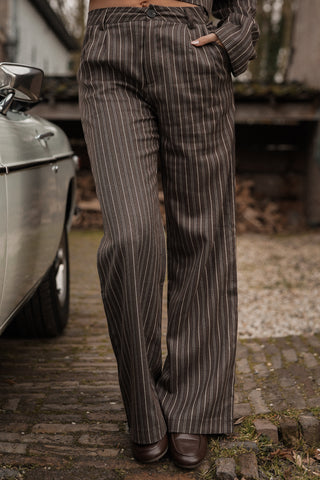 Pantalon gestreept choco bruin - Jula