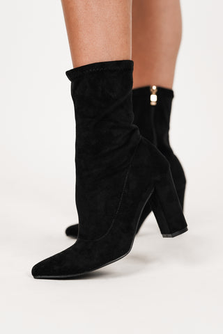 Enkellaars suede met hak zwart - Hazel