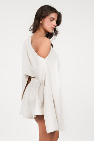 One shoulder linnen top beige - Milou