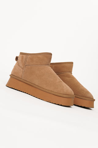 Leren enkellaars met bont camel - Jolly