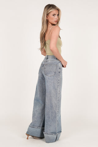Wide leg jeans met omslag licht blauw - Finley
