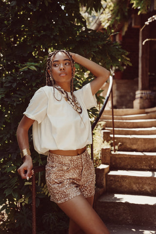 Denim short met print camel - Amelie
