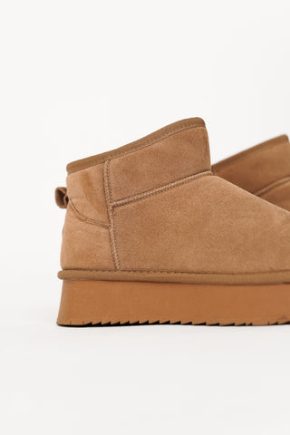 Leren enkellaars met bont camel - Jolly