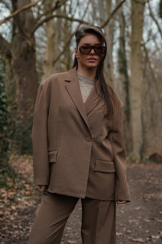 Oversized blazer met krijtstreep bruin - Vive