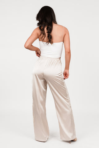 Satijnen broek met kant beige - Vajen