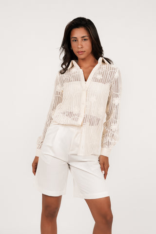 Gehaakte blouse met bloemen ecru - Presley
